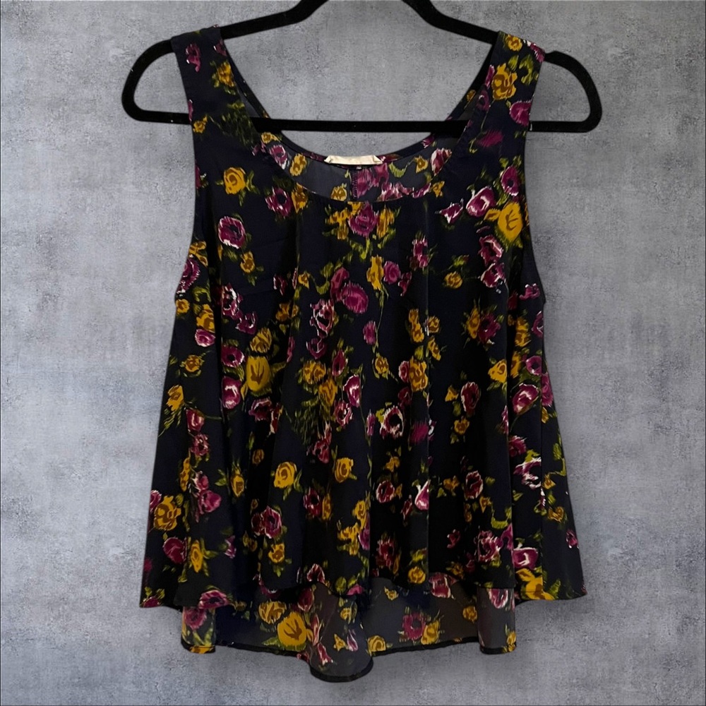 Lush Floral Tank Top -‎ Black and Yellow